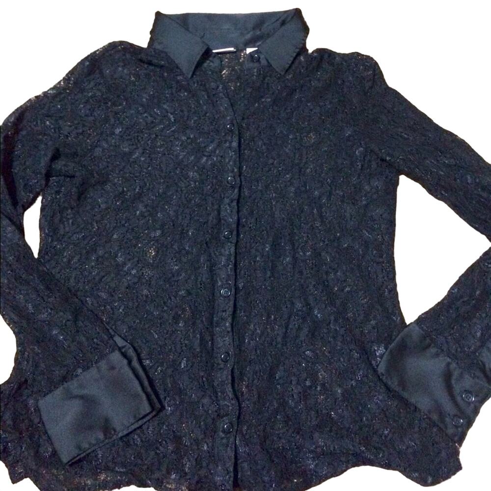 Lace French Cuff Black Blouse
